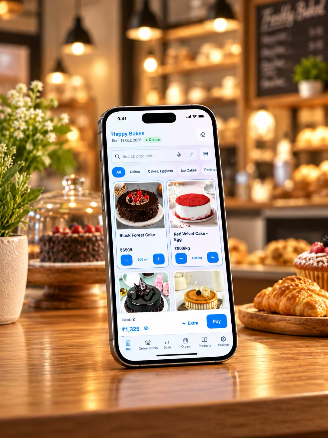 Bakery billing features on a mobile device